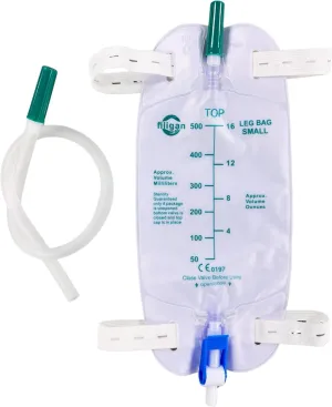 10 Pack Easy-Tap Catheter Leg Bag - 500ml with 18” Tubing, Anti-Reflux Valve, Adjustable Cloth Straps & Flip Drain - Sterile Latex-Free Urinary Drainage Bags