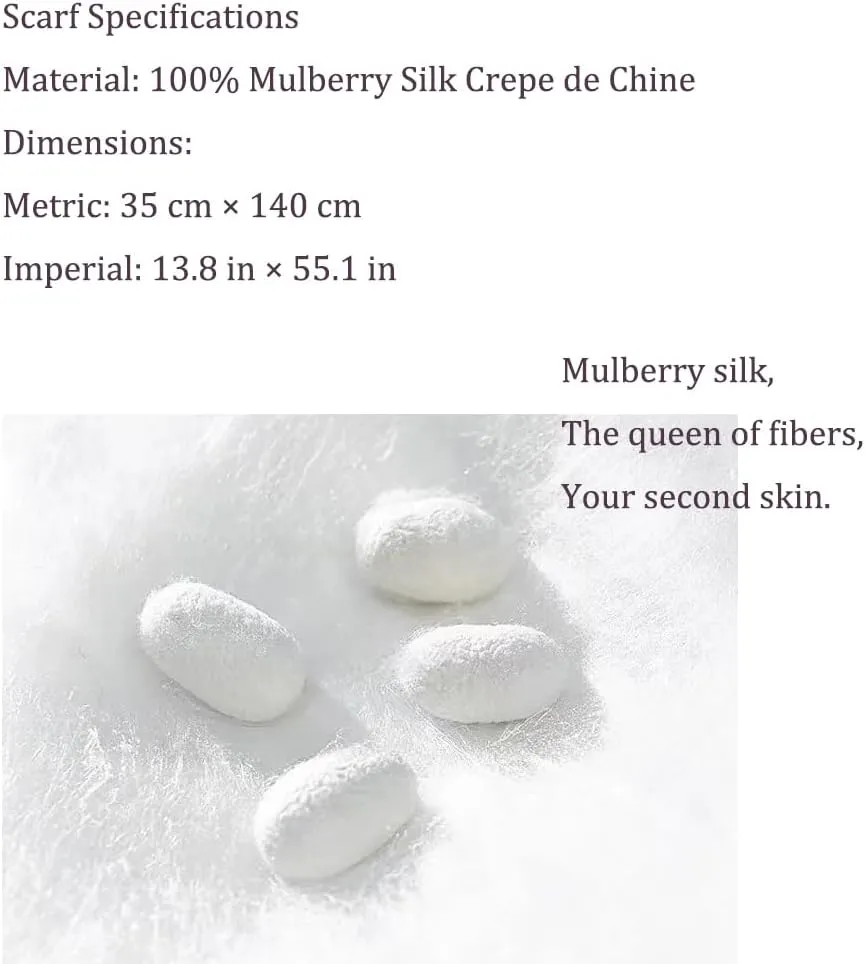 100% Mulberry Silk Long Scarf for Hair Beach Head Wraps for Women Handbag accessories Necktie