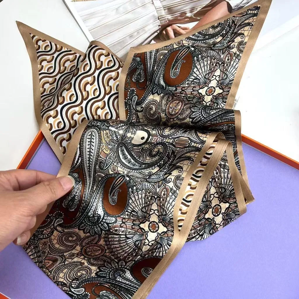 100% Mulberry Silk Ribbon Scarf for Hair Beach Head Wraps for Women Handbag accessories Necktie