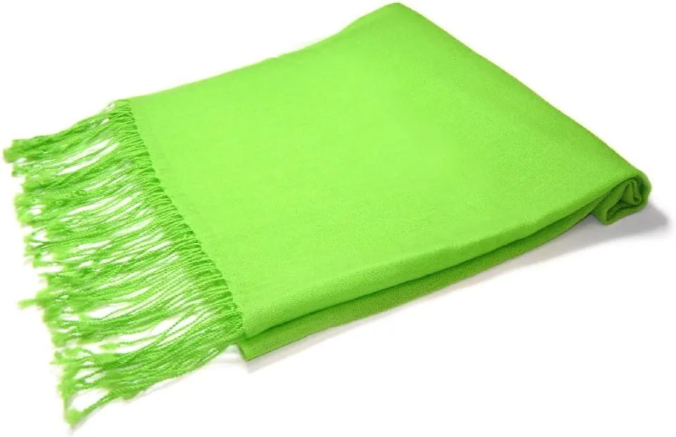 100% Wool Pashmina Solid Scarf LIME GREEN Color Womens Shawl Wrap Scarve