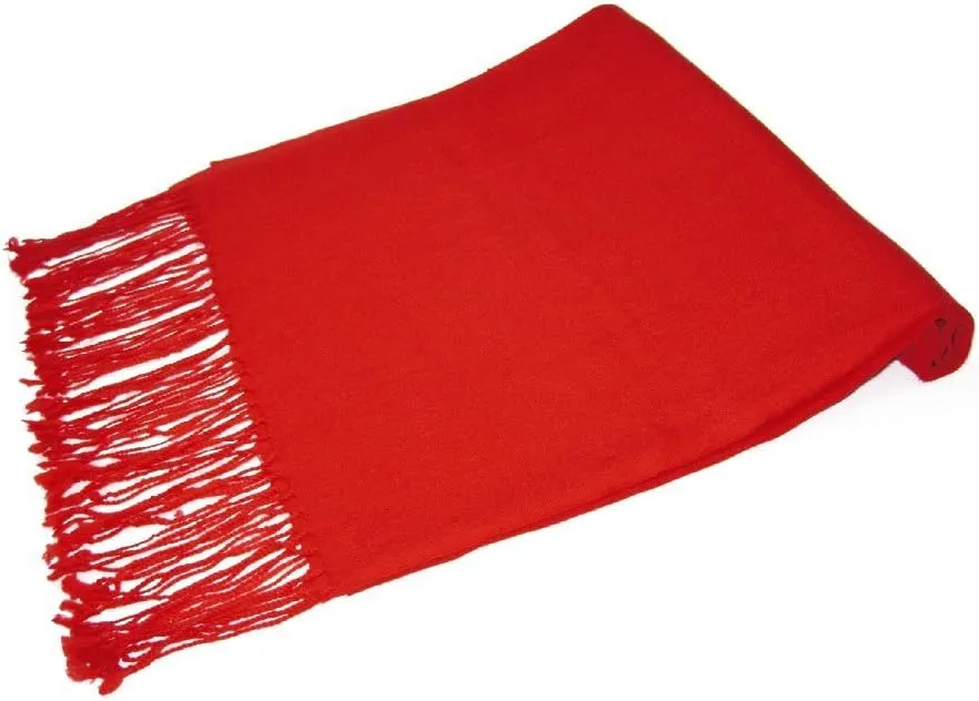 100% Wool Pashmina Solid Scarf RED Color Womens Shawl Wrap Scarves