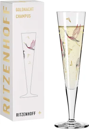 1071015 Goldnacht #15 Champagne Flute, Glass, Gold, red, Black