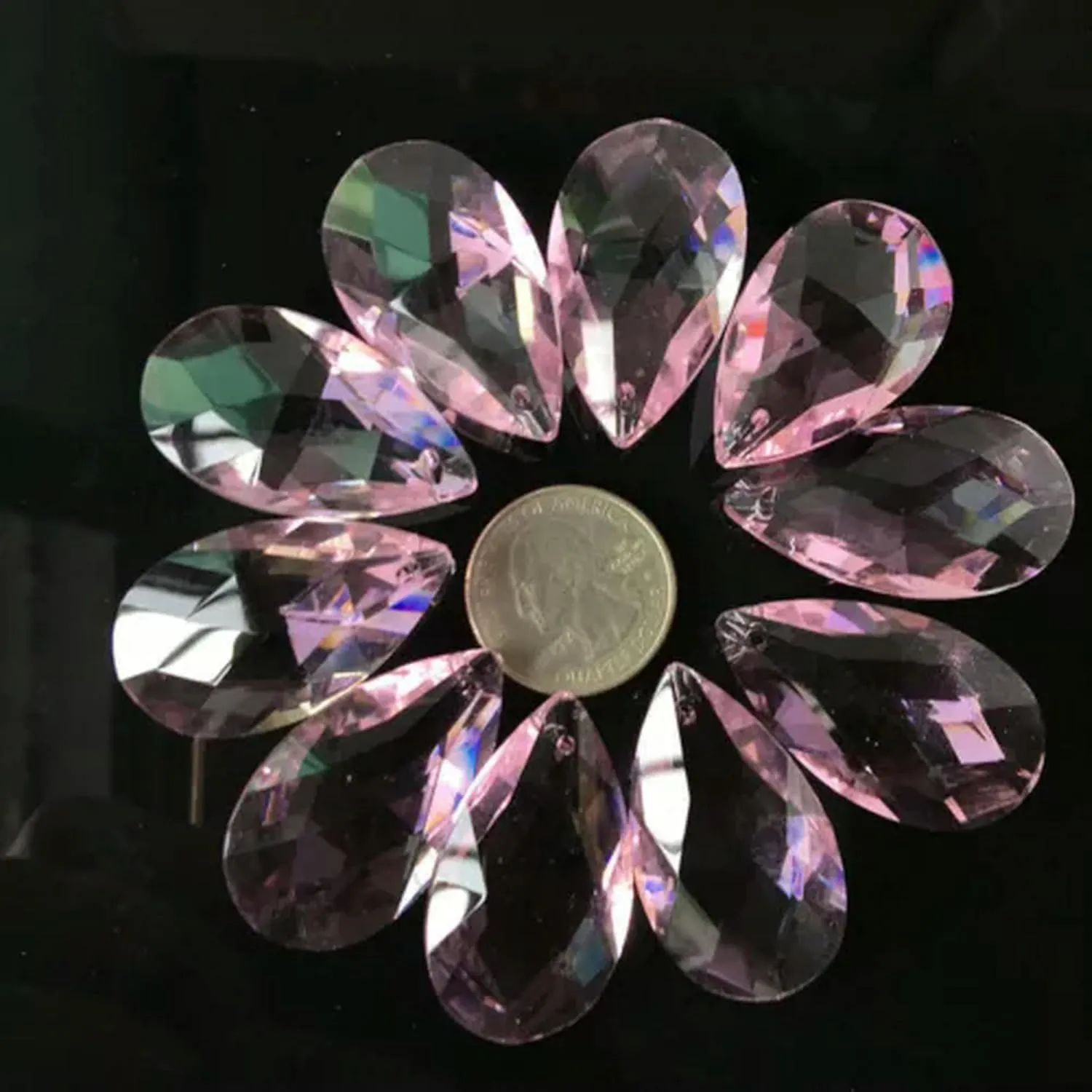 10PC Colorful Angel Tears Crystal Feng Shui Faceted Prism Crystal Chandelier -Champagne