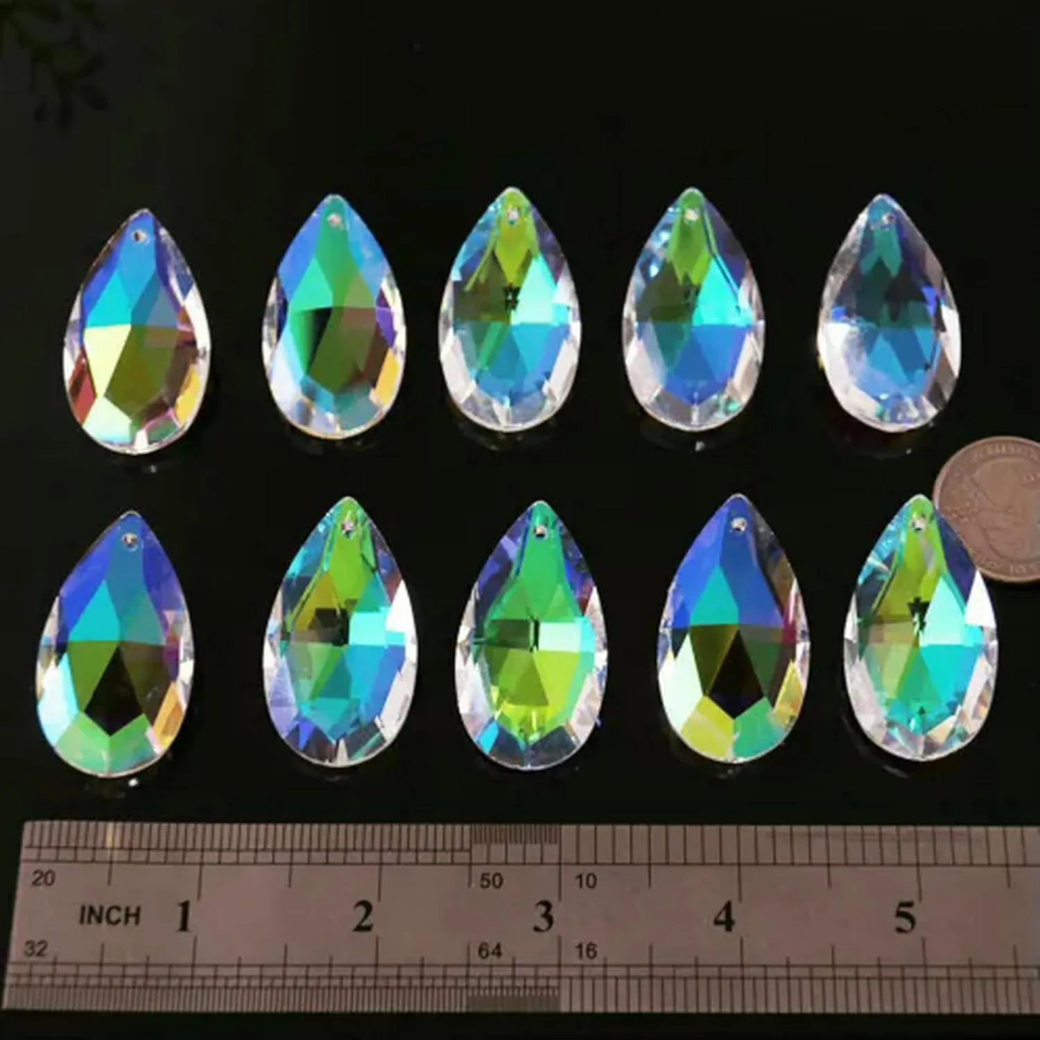 10PC Colorful Angel Tears Crystal Feng Shui Faceted Prism Crystal Chandelier -Champagne