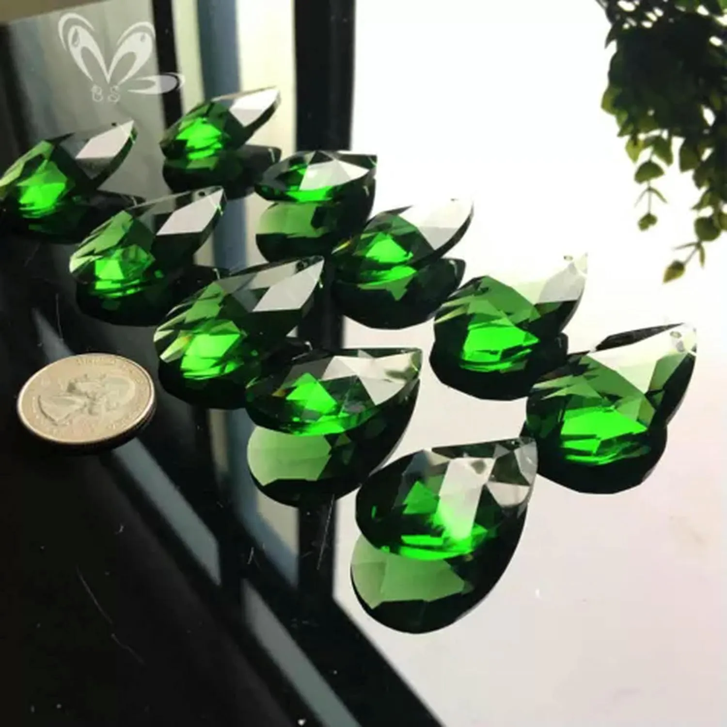 10PC Colorful Angel Tears Crystal Feng Shui Faceted Prism Crystal Chandelier -Champagne