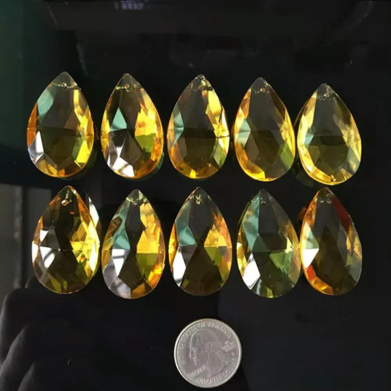 10PC Colorful Angel Tears Crystal Feng Shui Faceted Prism Crystal Chandelier -Champagne