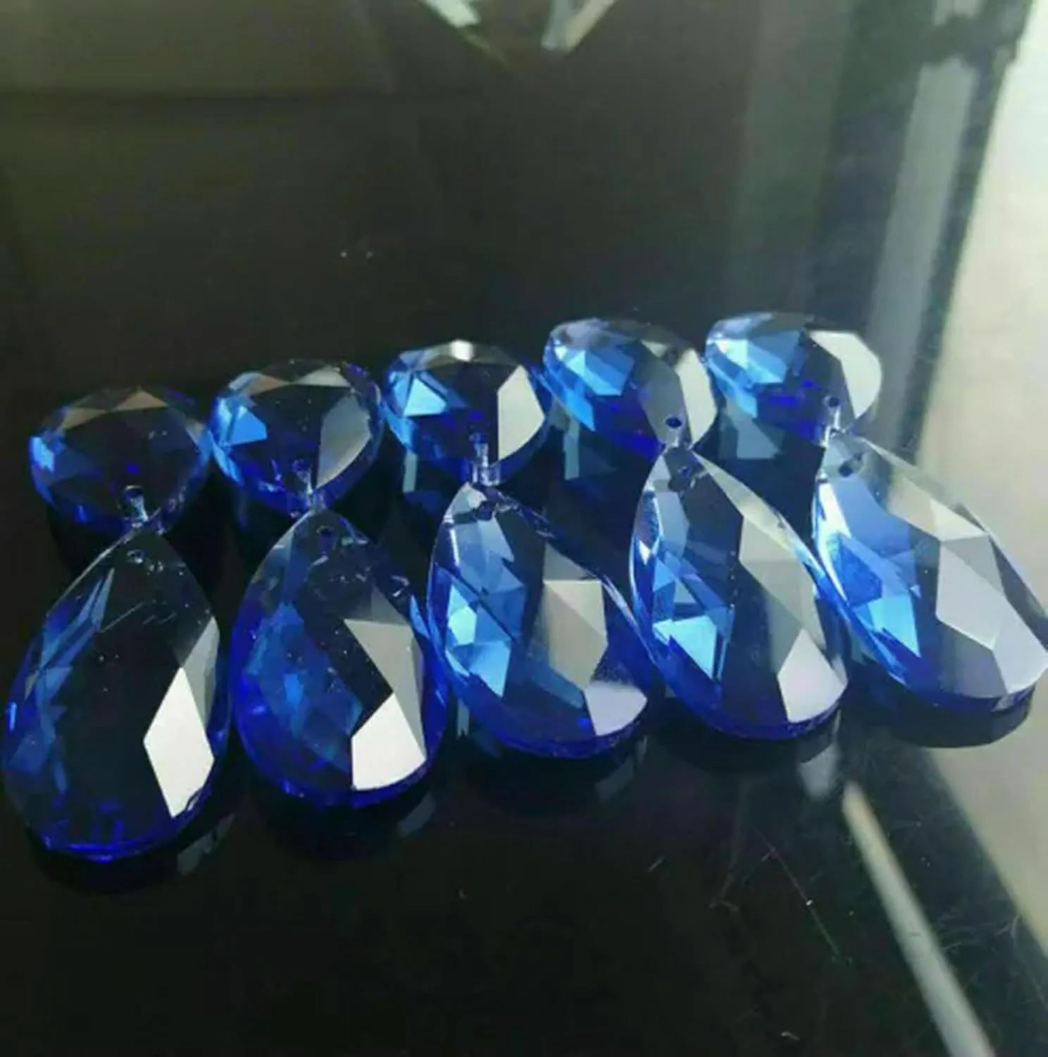 10PC Colorful Angel Tears Crystal Feng Shui Faceted Prism Crystal Chandelier -Champagne