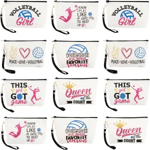 12 PCS Volleyball Makeup Bag Bulk Inspirational Gifts for Women,Travel Storage Bags Portable Storage Case Organizer Toiletry Bag Accessories with Hand Strap,Gifts for Volleyball Team Player Lover Fan