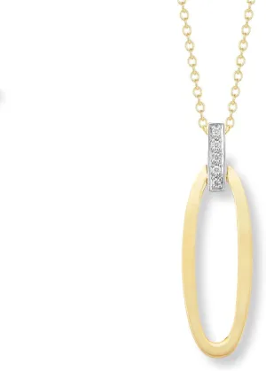 14K Yellow Gold Open Oval Diamond Pendant Necklace | 0.05 ct. tw. Natural Diamonds | 16" Rolo Chain | Polished Finish | Fine Jewelry for Women