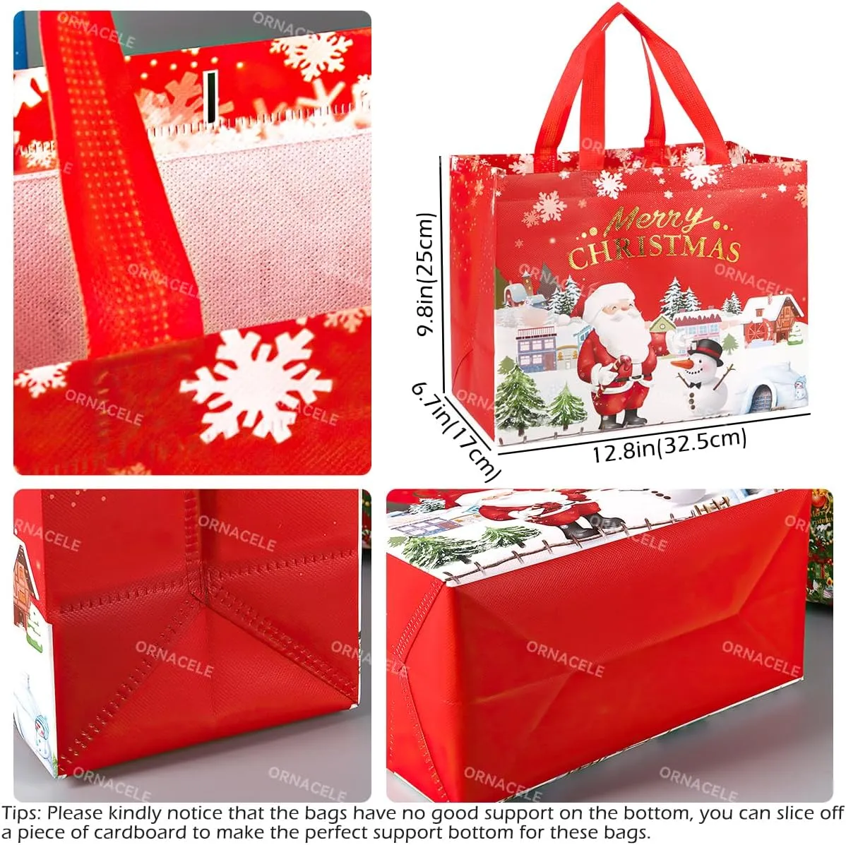 16PCS Bronzing Bags, Multifunctional Non-Woven Christmas Tote Bags with Handles for Gifts Wrapping, Shopping & Xmas Party Supplies, 12.8"9.8"6.7"
