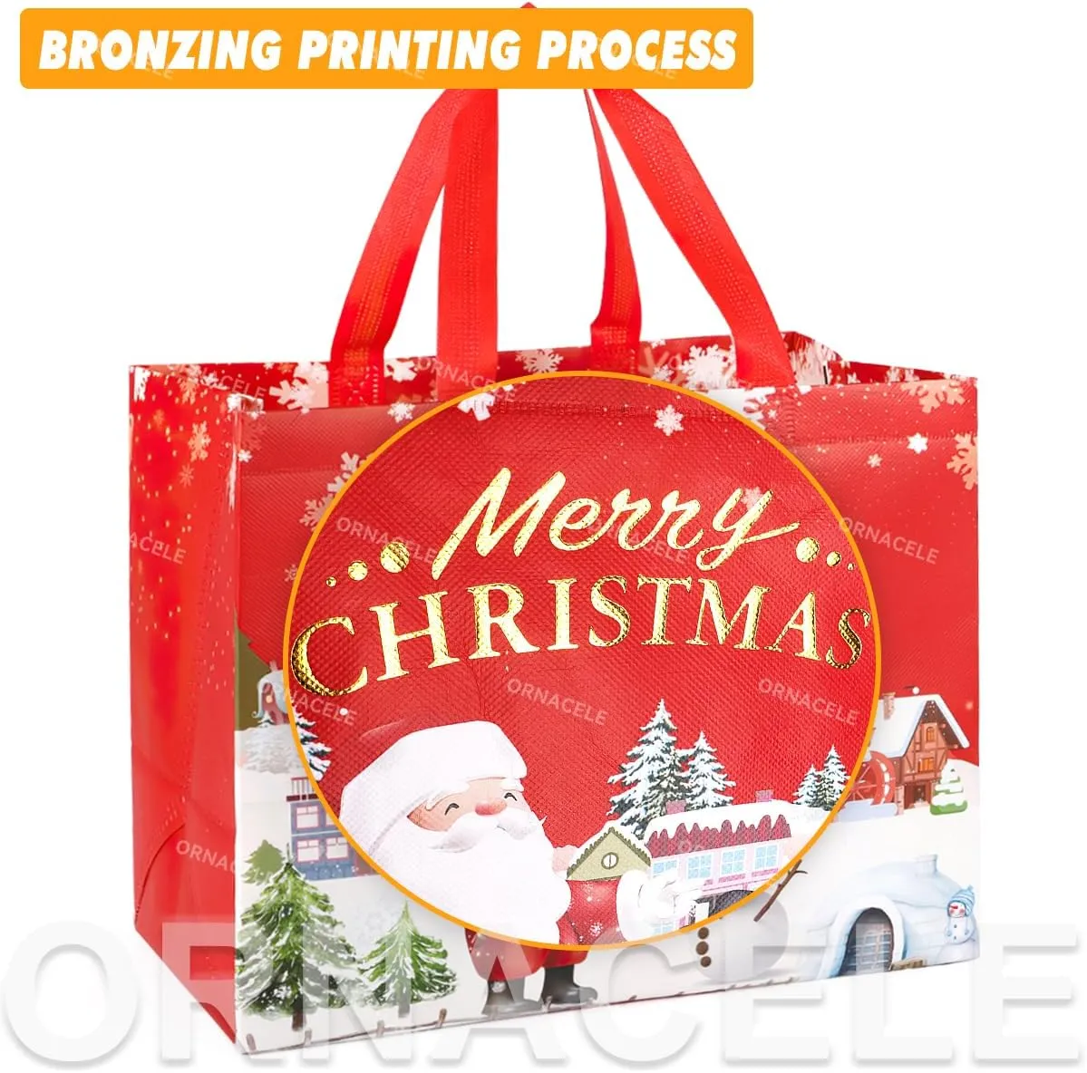 16PCS Bronzing Bags, Multifunctional Non-Woven Christmas Tote Bags with Handles for Gifts Wrapping, Shopping & Xmas Party Supplies, 12.8"9.8"6.7"