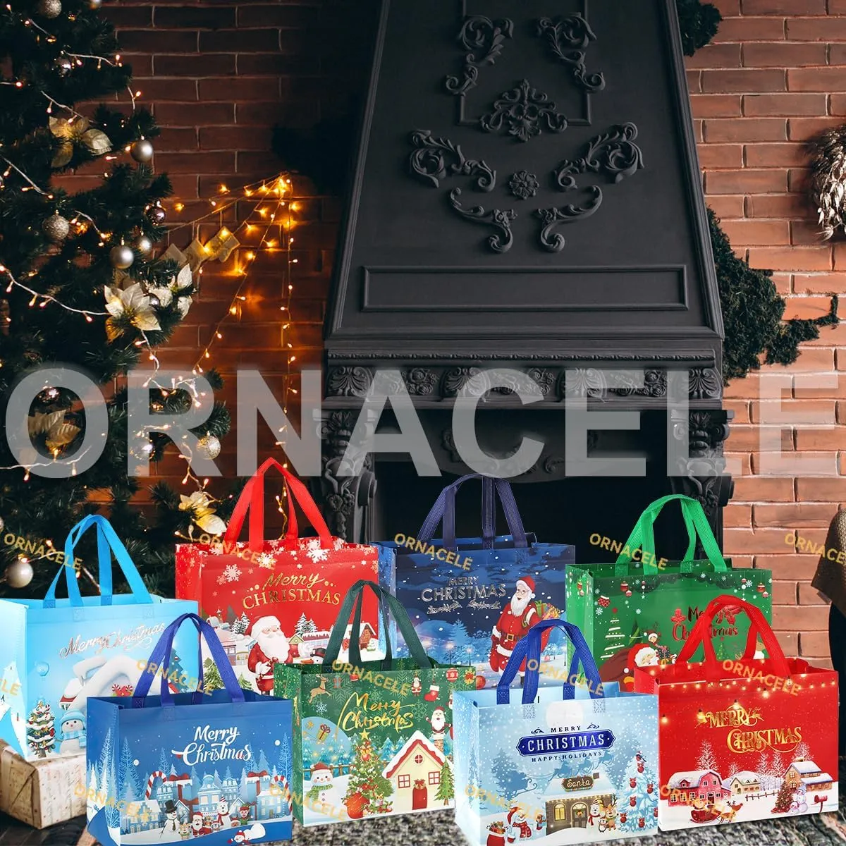 16PCS Bronzing Bags, Multifunctional Non-Woven Christmas Tote Bags with Handles for Gifts Wrapping, Shopping & Xmas Party Supplies, 12.8"9.8"6.7"