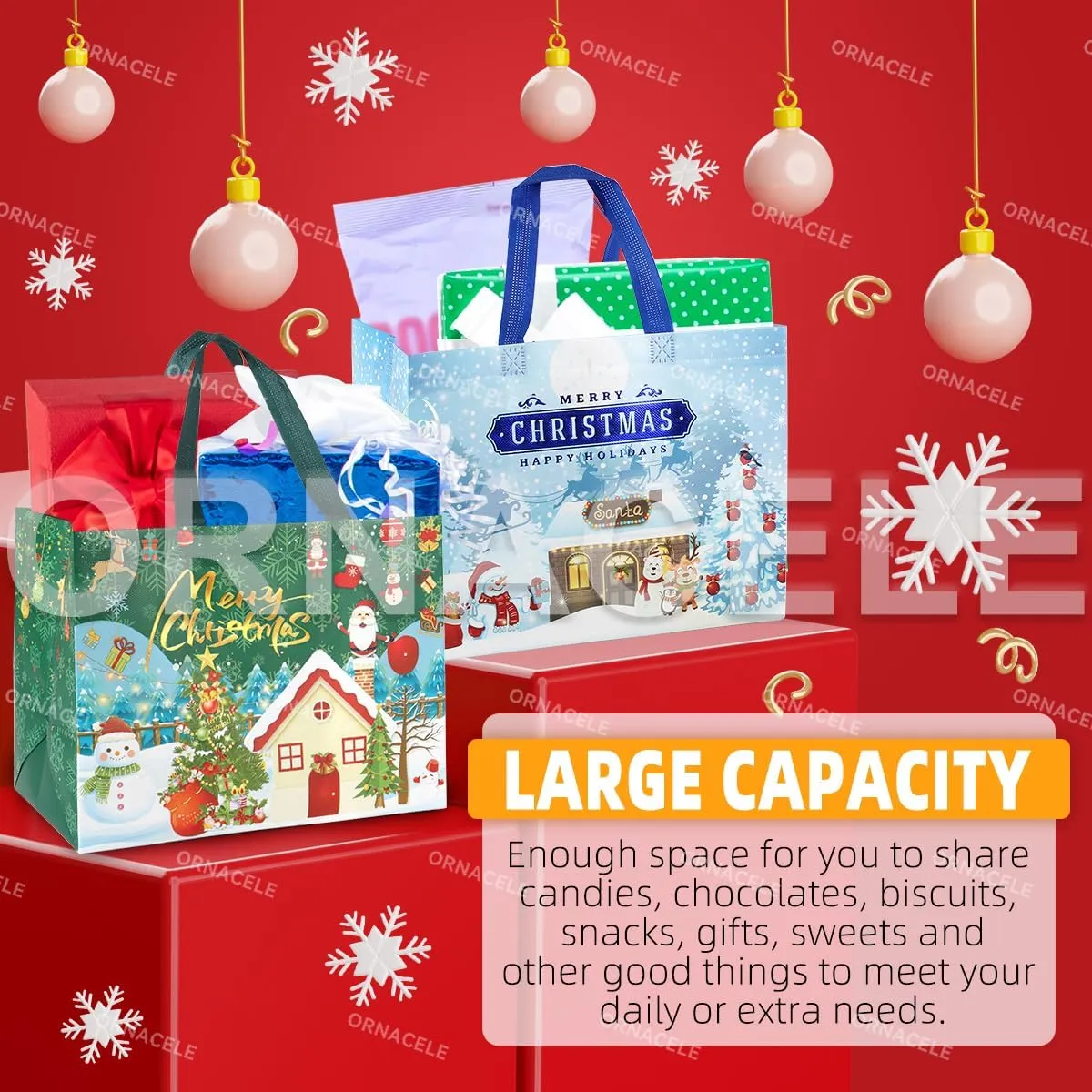 16PCS Bronzing Bags, Multifunctional Non-Woven Christmas Tote Bags with Handles for Gifts Wrapping, Shopping & Xmas Party Supplies, 12.8"9.8"6.7"