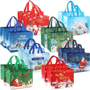 16PCS Bronzing Bags, Multifunctional Non-Woven Christmas Tote Bags with Handles for Gifts Wrapping, Shopping & Xmas Party Supplies, 12.8"9.8"6.7"