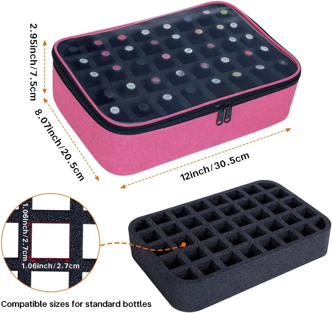 2 Pcs Small Clear Nail Polish Organizer Holds 80 bottles(15ml-0.5fl.oz) Nail Polish Case Multifunctional Nail Polish Bag Organizer, Cosmetic Travel Makeup Bags for Women Rose Red