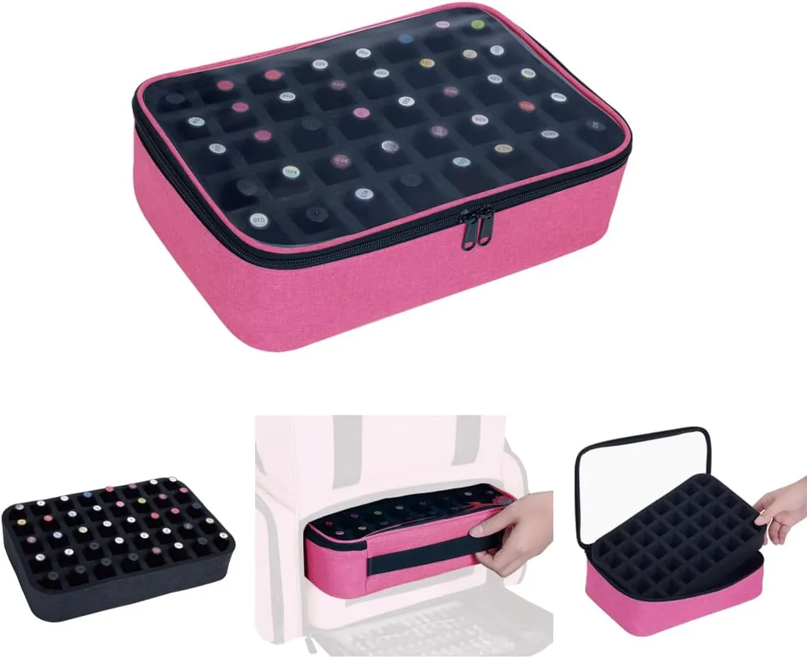 2 Pcs Small Clear Nail Polish Organizer Holds 80 bottles(15ml-0.5fl.oz) Nail Polish Case Multifunctional Nail Polish Bag Organizer, Cosmetic Travel Makeup Bags for Women Rose Red