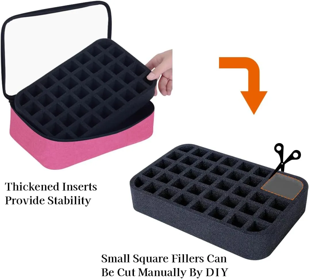 2 Pcs Small Clear Nail Polish Organizer Holds 80 bottles(15ml-0.5fl.oz) Nail Polish Case Multifunctional Nail Polish Bag Organizer, Cosmetic Travel Makeup Bags for Women Rose Red