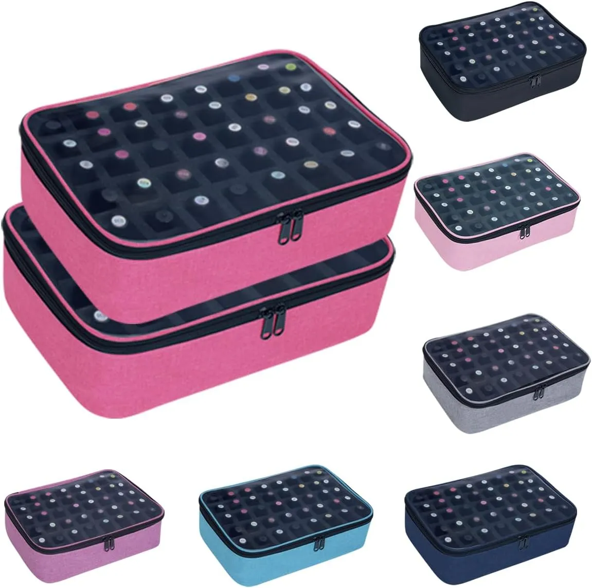 2 Pcs Small Clear Nail Polish Organizer Holds 80 bottles(15ml-0.5fl.oz) Nail Polish Case Multifunctional Nail Polish Bag Organizer, Cosmetic Travel Makeup Bags for Women Rose Red