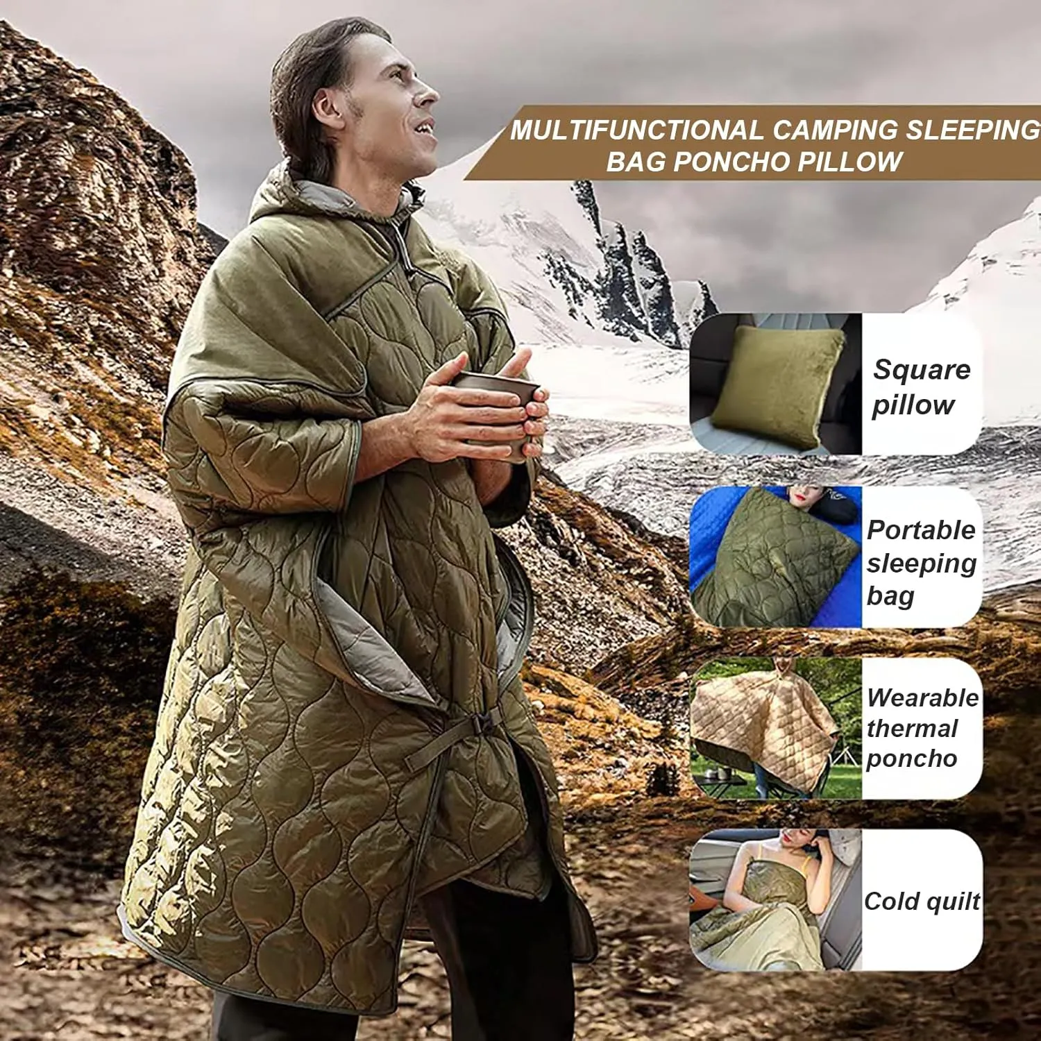 2024 Winter Blanket Poncho, Warm Wearable Hooded Poncho Sleeping Bags, Ultralight Water-Resisitant Coat Cloak Camping Blanket, for Outdoor Use