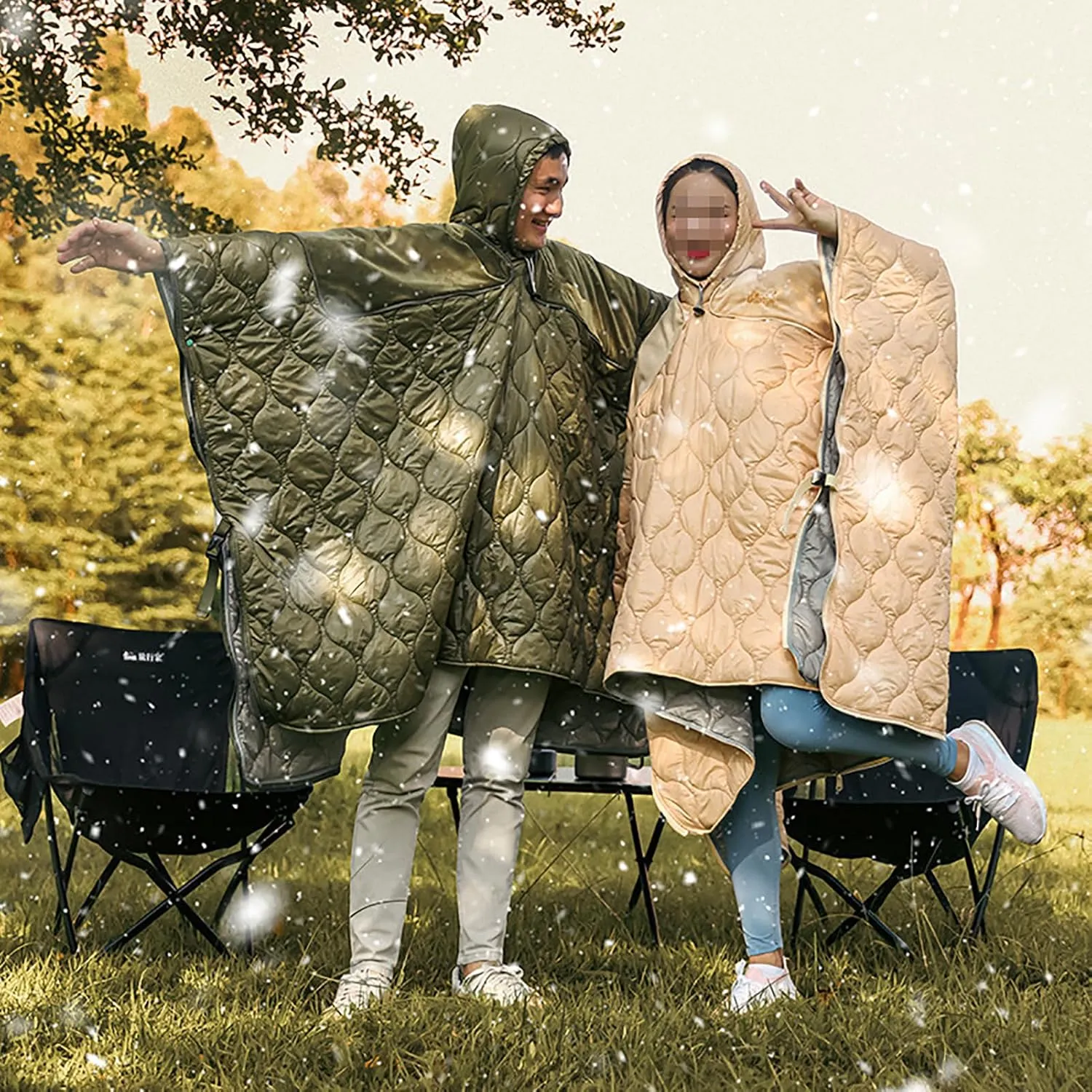 2024 Winter Blanket Poncho, Warm Wearable Hooded Poncho Sleeping Bags, Ultralight Water-Resisitant Coat Cloak Camping Blanket, for Outdoor Use