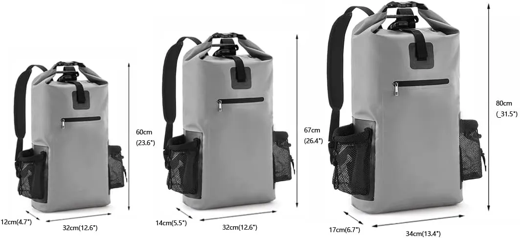 20L,40L,50L,Waterproof Gym Bag,Travel Pack Bag For Kayaking,Beach,Surfing,Rafting,Fishing,Camping Overnight., Small, Gray