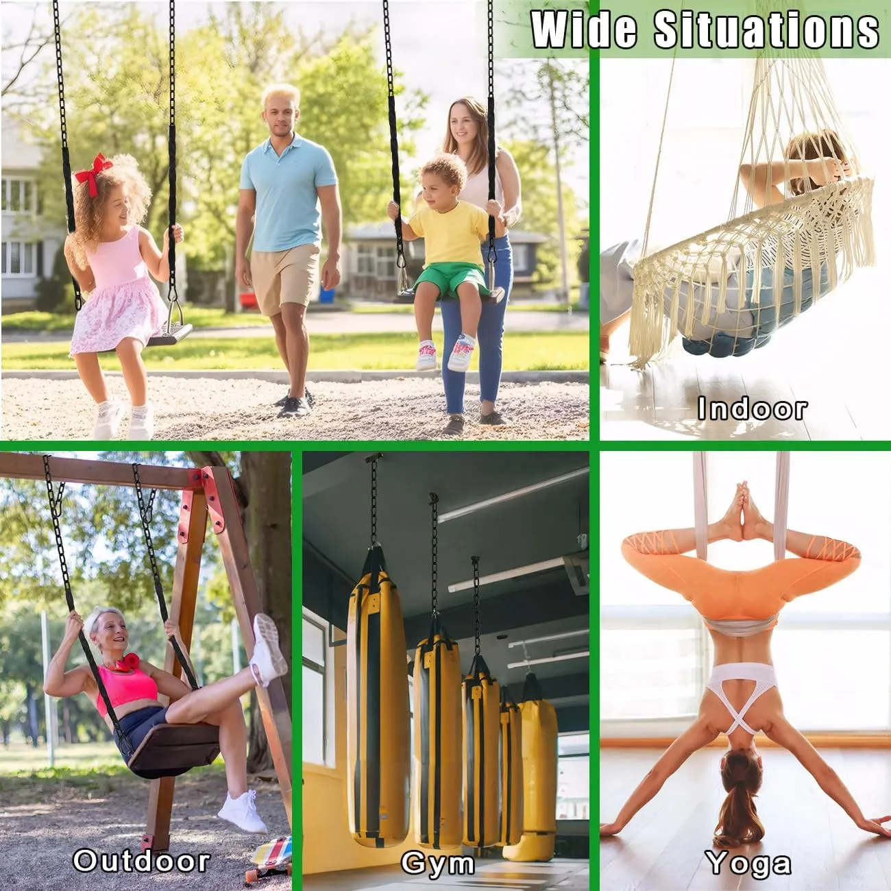 2Pcs 84" Hanging Swing Chain with 4 Carabiners, Stainless Steel Chains with PE Sleeve’s Anti-Tangle Safety Design, Heavy Duty Hang Hardware Kit for Hammock Chairs, Punching Bags, 660lb Capacity