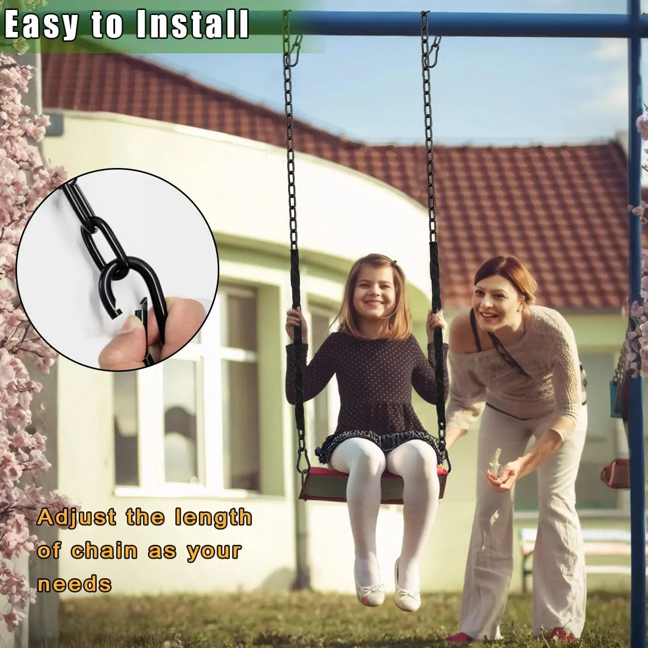 2Pcs 84" Hanging Swing Chain with 4 Carabiners, Stainless Steel Chains with PE Sleeve’s Anti-Tangle Safety Design, Heavy Duty Hang Hardware Kit for Hammock Chairs, Punching Bags, 660lb Capacity