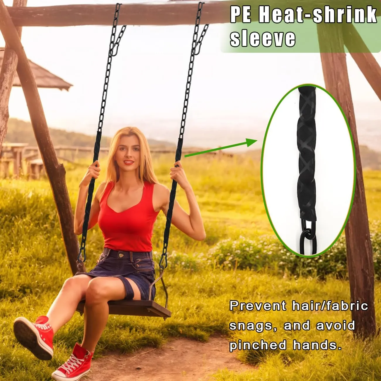 2Pcs 84" Hanging Swing Chain with 4 Carabiners, Stainless Steel Chains with PE Sleeve’s Anti-Tangle Safety Design, Heavy Duty Hang Hardware Kit for Hammock Chairs, Punching Bags, 660lb Capacity