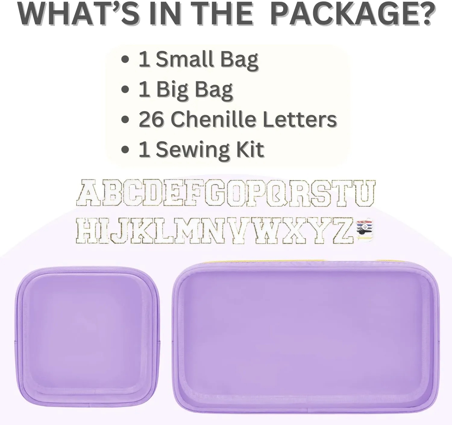 2PCS Personalized Makeup Bag Set, 2PCS Toiletry Bag & 26 Chenille Letters, Clear Makeup Pouch, Preppy Stuff Gifts for Teen Girls (Purple)