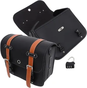 2Pcs Vintage Saddlebag Motorcycle Leather Side Tool Bags for Front Fork Saddlebags for Road Trips and Hiking Craftsmanship with Spacious