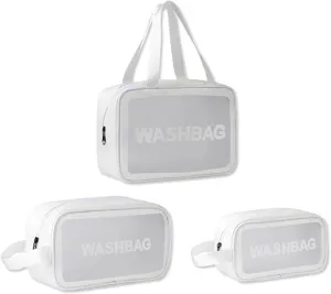 3 PCS Clear Toiletry Bag Cosmetic Makeup Bag Travel Toiletries Bag With Zipper And Handle PVC Waterproof Translucent Wash Bag Cosmetic Organizer For Bathroom Gym Business Trip Overnight