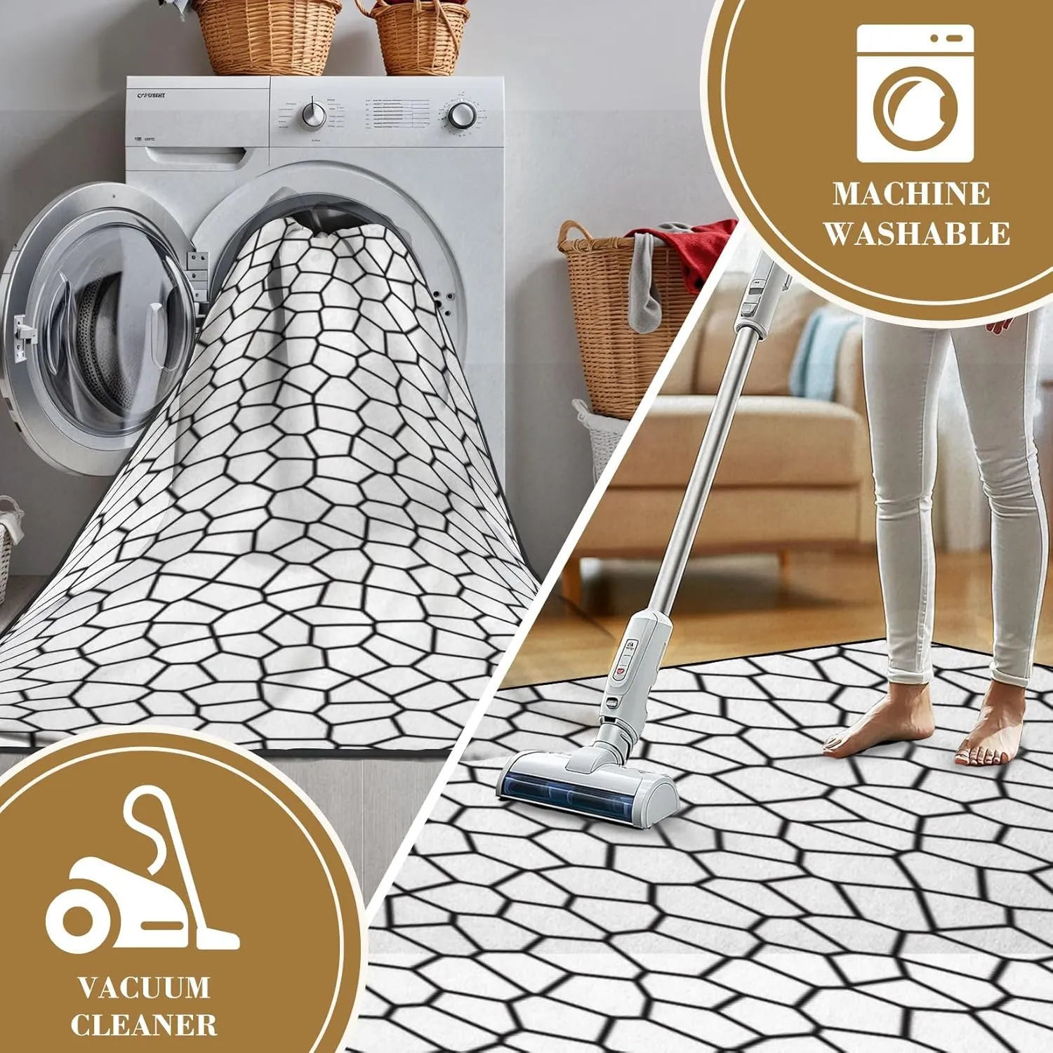 32"x 48" Boho Area Rugs Mesh Texture for Fishing nets Seamless Pattern for Washable Low Pile Carpet Non Slip Floor Mat Soft for Living Room Bedroom Nursery Room Bathroom Home Decor