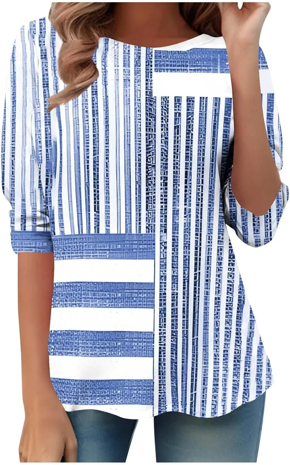 3/4 Length Sleeve Womens Tops Plus Size Crewneck Summer Tunic Shirts Dressy Casual Loose Summer Blouses Trendy 2025