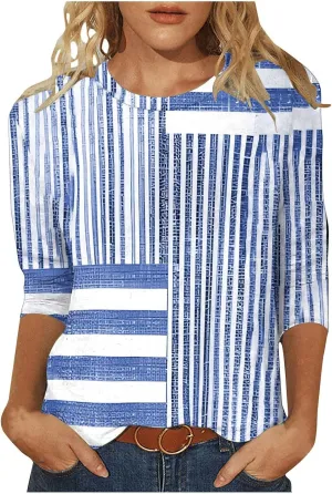 3/4 Length Sleeve Womens Tops Plus Size Crewneck Summer Tunic Shirts Dressy Casual Loose Summer Blouses Trendy 2025
