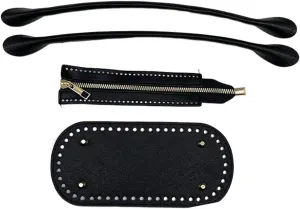 3Pcs Crochet Bag Bottom with Handles Oval with Holes PU Leather Purse Bottom for Crochet for DIY Shoulder Bag Crochet Bag 22Cmx10cm Making, Black