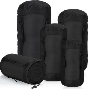 5 Pcs Compression Sacks for Backpacking 5L/10L/15L/20L/35L Camping Sleeping Bag Stuff Sack Water Resistant Sleeping Bag Storage Sack for Space Saving Hiking Gear