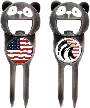 6-in-1 Multi-Function Golf Divot Repair Tool & Ball Marker - Vintage Nickel Metal Design with Groove Cleaner, Putter Alignment, Bottle Opener & Tee Holder, Premium On-Course Accessories