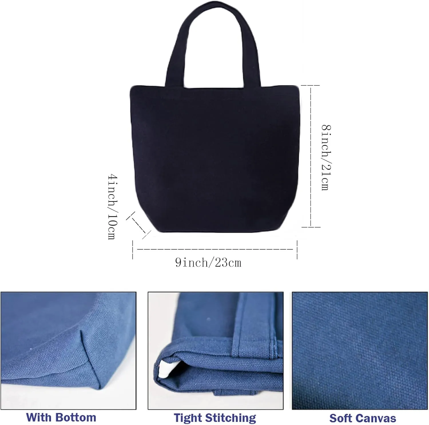6 Pack Small Canvas Tote Bags, 9x8x4inch Reusable Cotton Shopping Bags Bulk DIY Mini Tote Bag Gift Bags