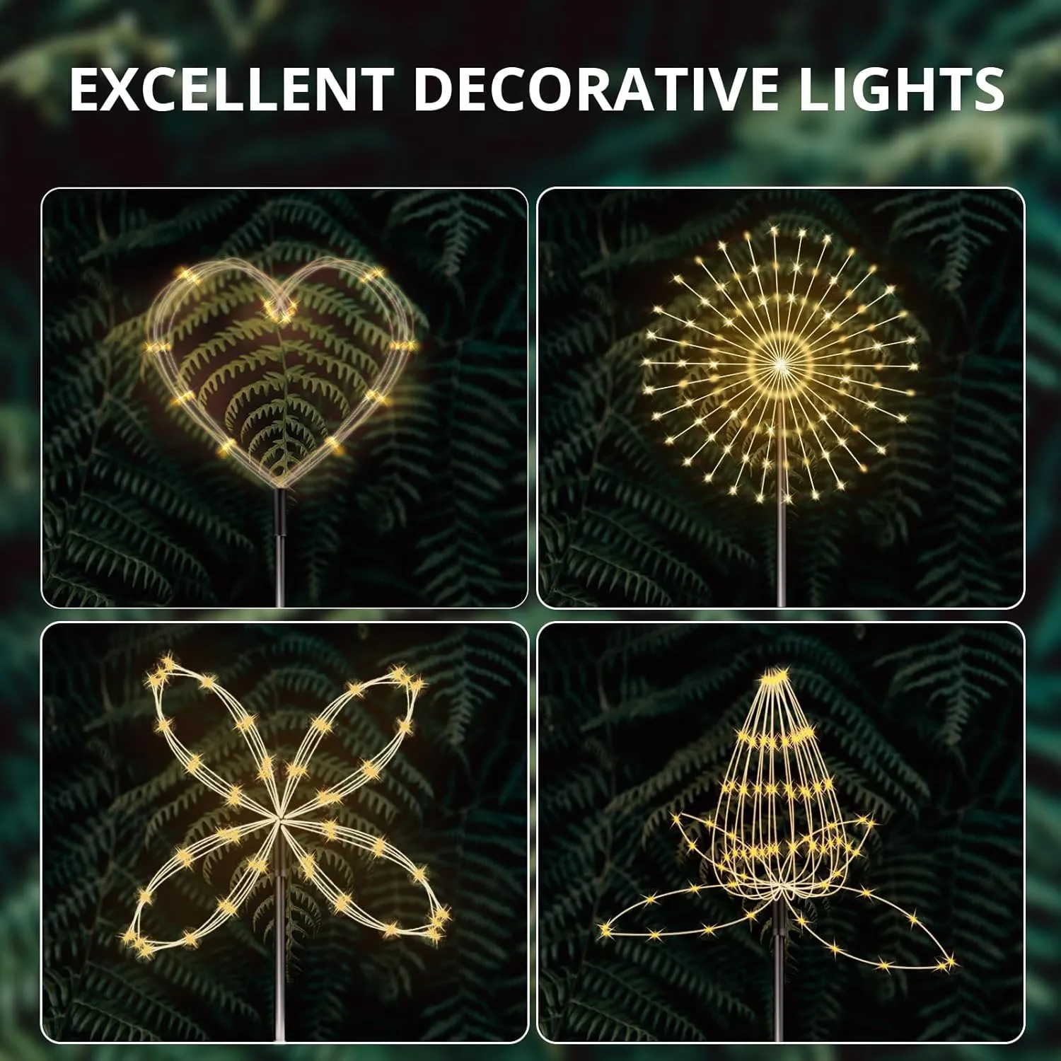 8 Modes Solar Garden Lights with 1200mAH Solar Panels, 240 LED Fairy Lights - Waterproof - Firework Light - String Lights for Yard Decorations, Pathway, Garden, Patio - 2 Pack Warm White