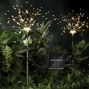 8 Modes Solar Garden Lights with 1200mAH Solar Panels, 240 LED Fairy Lights - Waterproof - Firework Light - String Lights for Yard Decorations, Pathway, Garden, Patio - 2 Pack Warm White