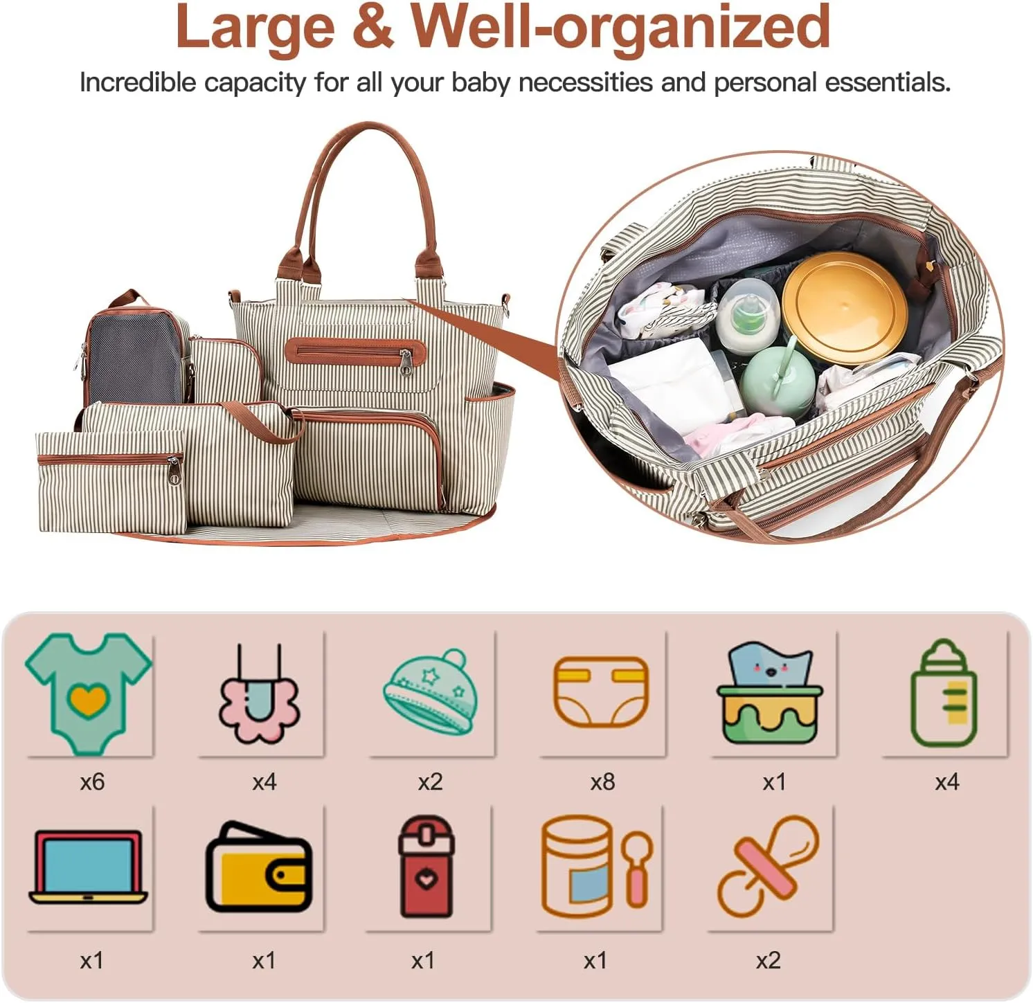 8Pcs Baby Nappy Diaper Bags Set for Mom Dad Mummy Handbags Multifunctional Diaper Changing Bags