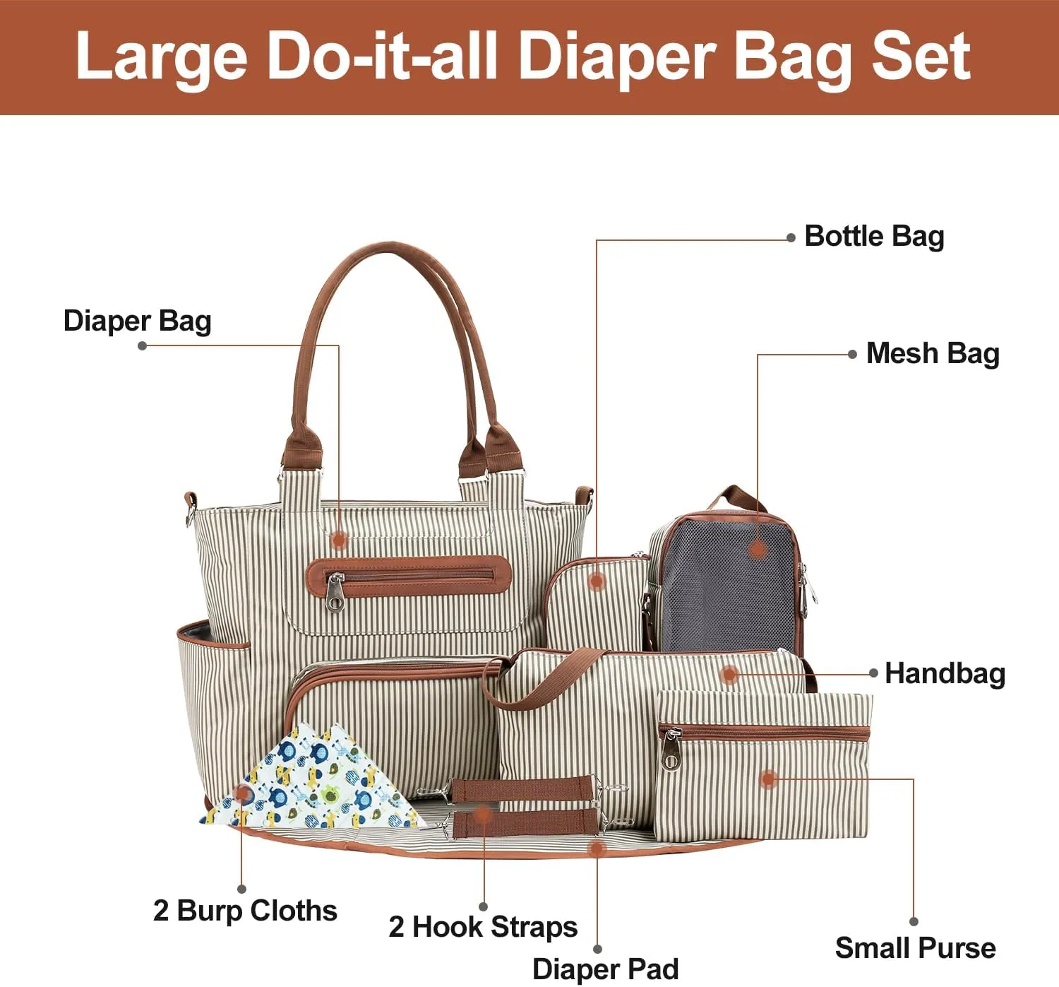 8Pcs Baby Nappy Diaper Bags Set for Mom Dad Mummy Handbags Multifunctional Diaper Changing Bags