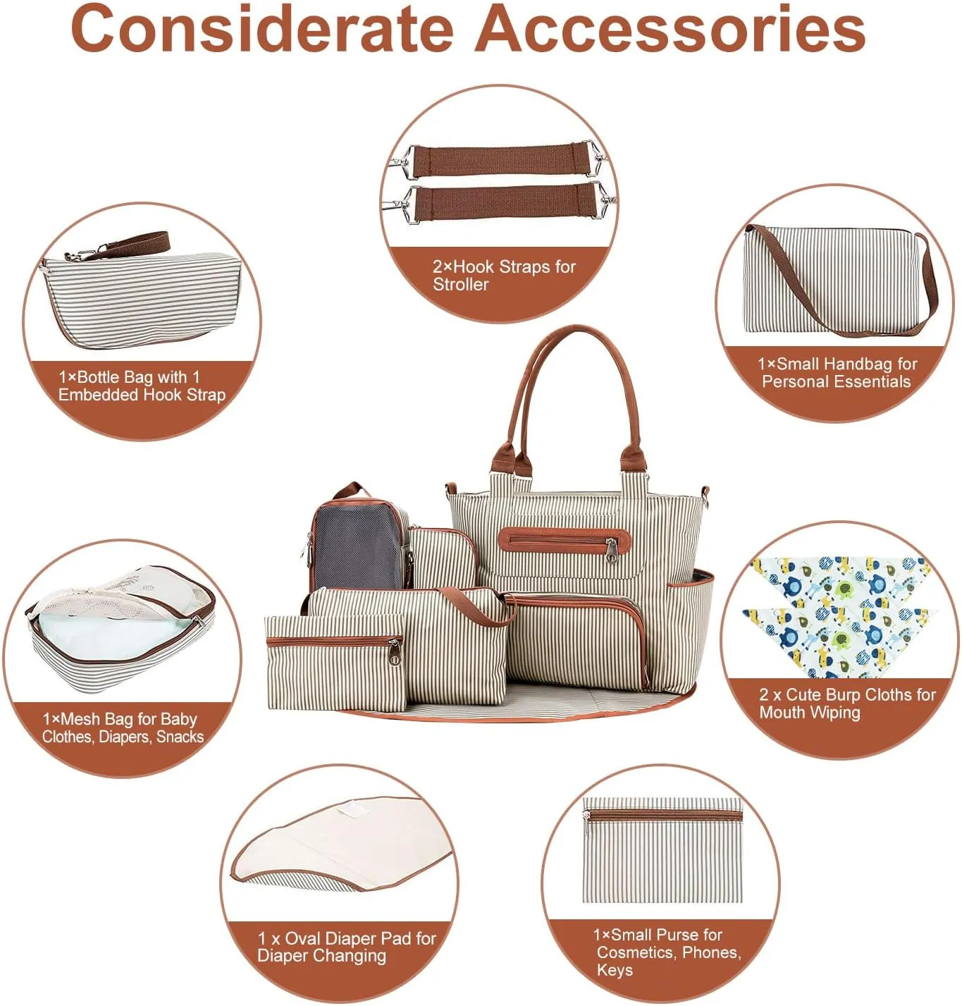 8Pcs Baby Nappy Diaper Bags Set for Mom Dad Mummy Handbags Multifunctional Diaper Changing Bags