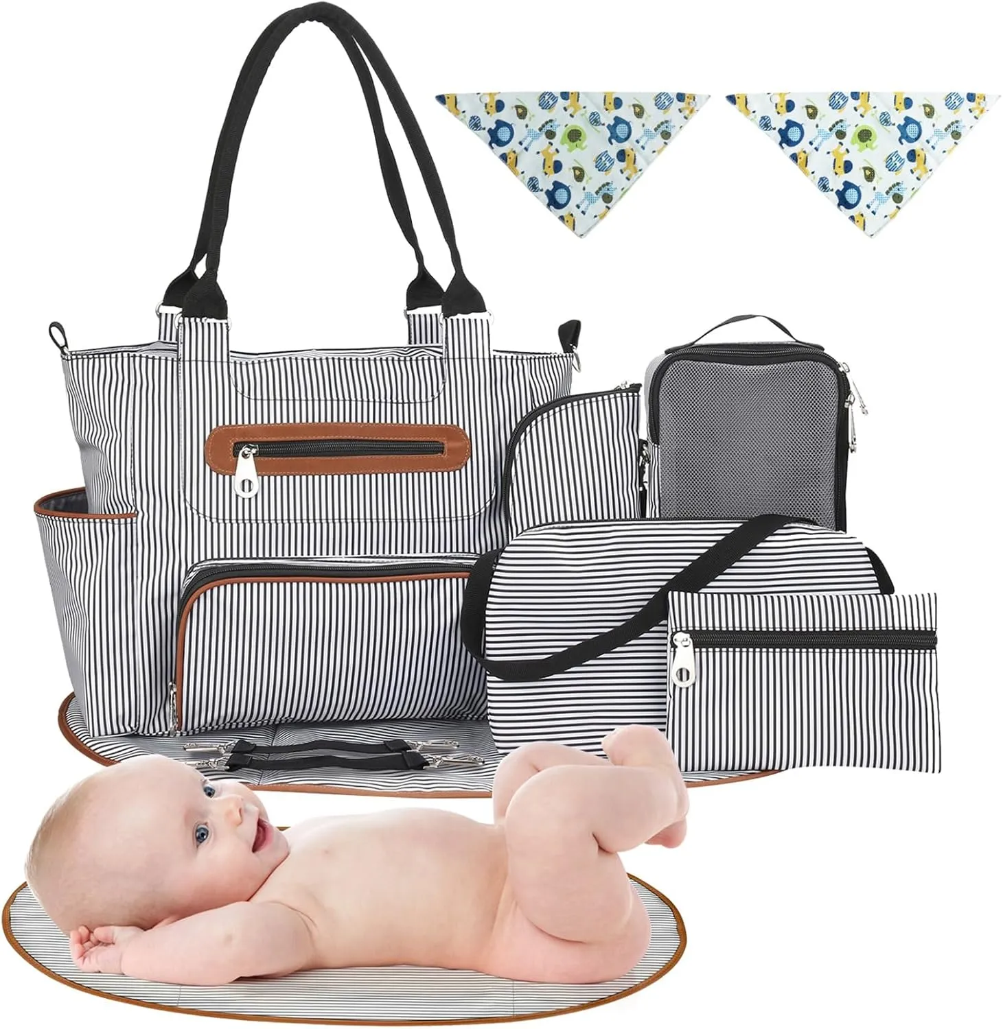 8Pcs Baby Nappy Diaper Bags Set for Mom Dad Mummy Handbags Multifunctional Diaper Changing Bags