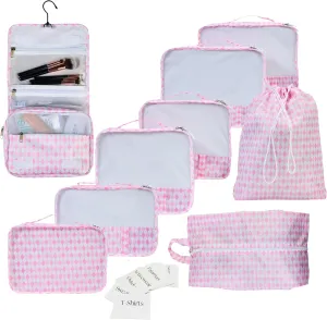 9 Piece Set Packing Cubes - Suitcase Organizer, Cute Packing Cubes, Travel Bag Organizer Luggage, Toiletry & Makeup Bag, Gifts for Women, Teachers and Gradutes- Pink
