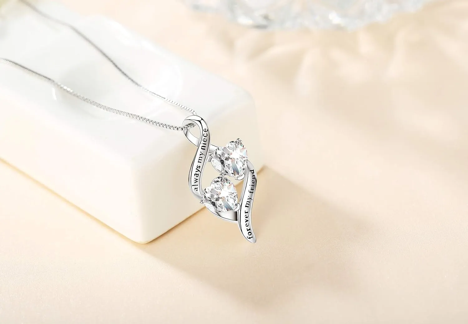925 Sterling Silver Always My Daughter&Sister Forever My Friend Double Love Heart Pendant Necklace, Mother Daughter Bracelet Jewelry Gifts for Sister Women Couples Wife Mom Girlfriend