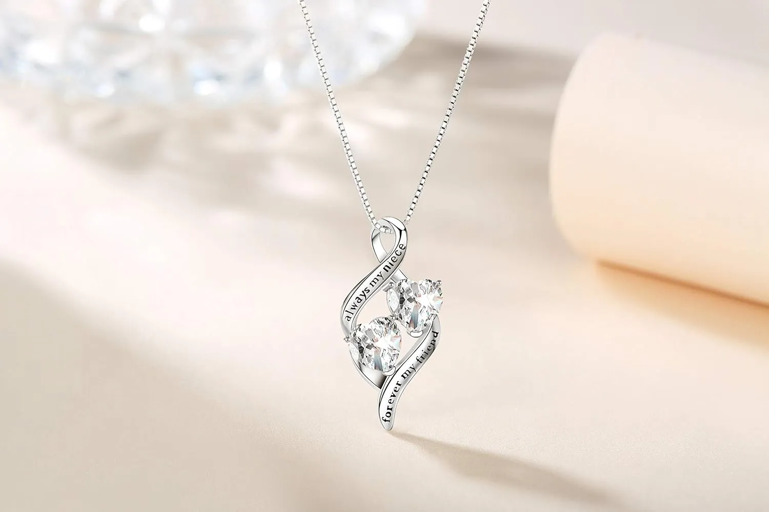 925 Sterling Silver Always My Daughter&Sister Forever My Friend Double Love Heart Pendant Necklace, Mother Daughter Bracelet Jewelry Gifts for Sister Women Couples Wife Mom Girlfriend
