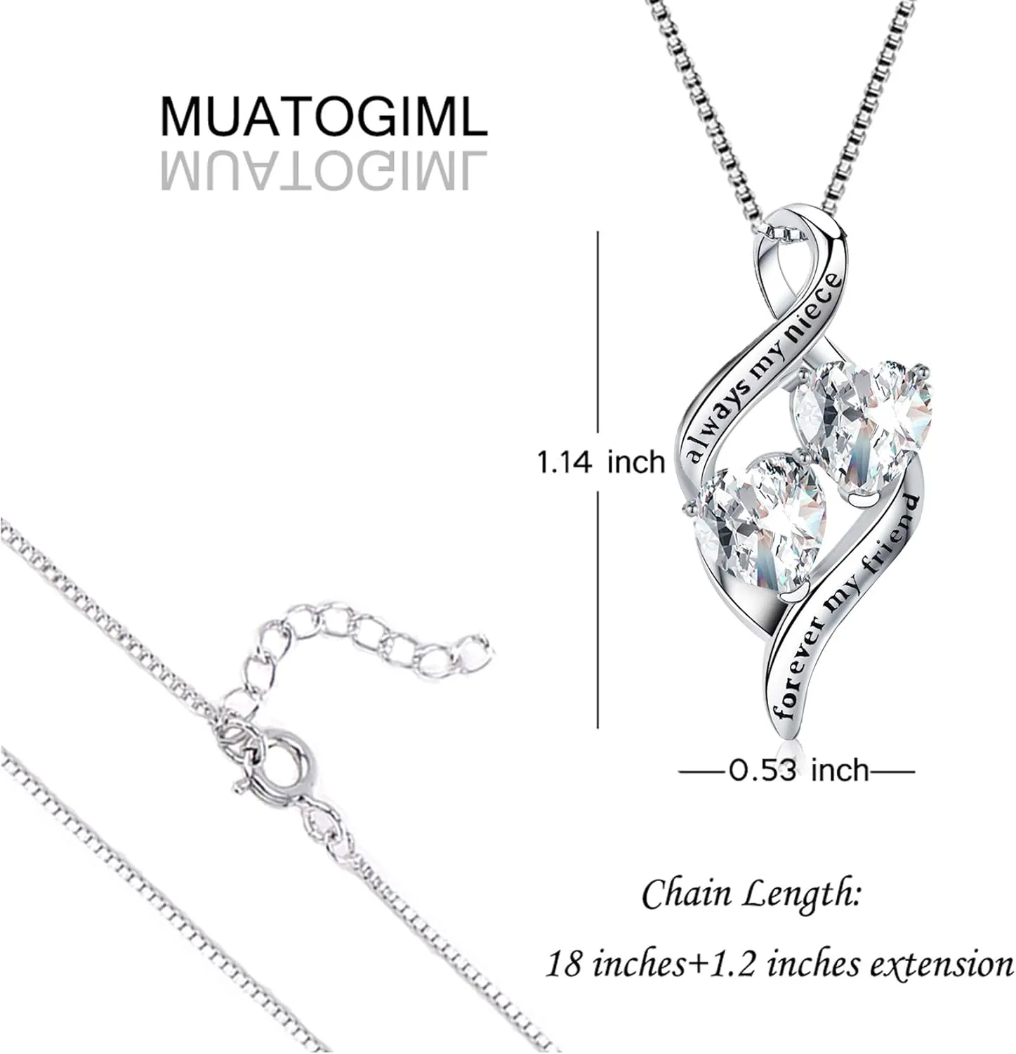 925 Sterling Silver Always My Daughter&Sister Forever My Friend Double Love Heart Pendant Necklace, Mother Daughter Bracelet Jewelry Gifts for Sister Women Couples Wife Mom Girlfriend