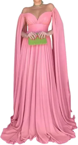 A-Line Vintage Evening Dress Prom Dress Off-The-Shoulder Court Train Sleeveless Pleats Chiffon 2024
