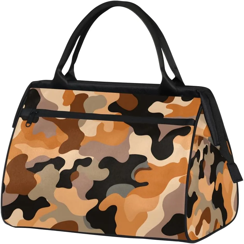 Abstract Camouflage Brown Weekender Overnight Bag for Women Waterproof Carry On Travel Duffle Bags with Pocket Lightweight Sports Gym Tote Bag Large Luggage Workout Personal Item Hospital Bags